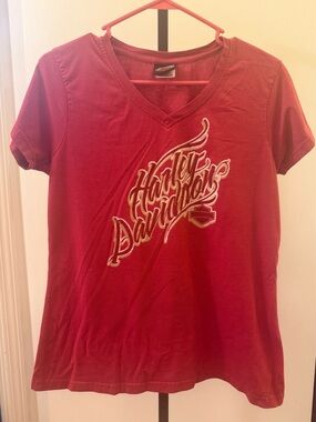 Harley-Davidson Red Short Sleeve Logo Tee with Gold Print
